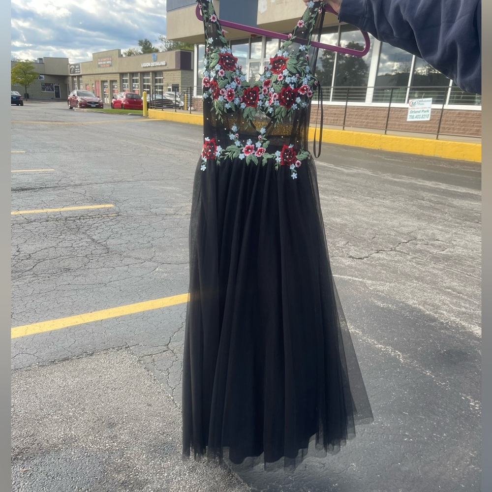 Black floral prom dress